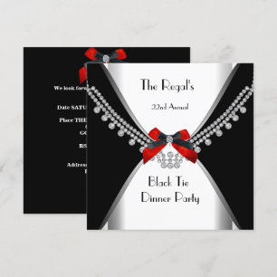 Black Tie Dinner White Red Bow Party 3 Invitation