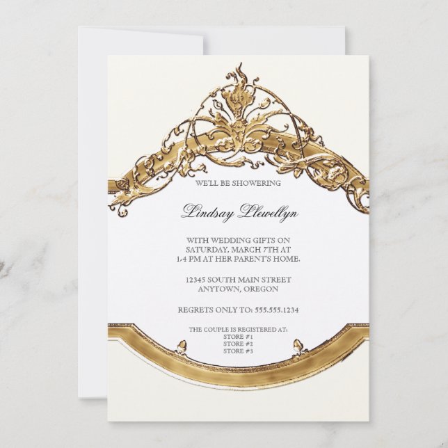 Black Tie Elegance 2, Golden Bridal Shower Invite (Front)