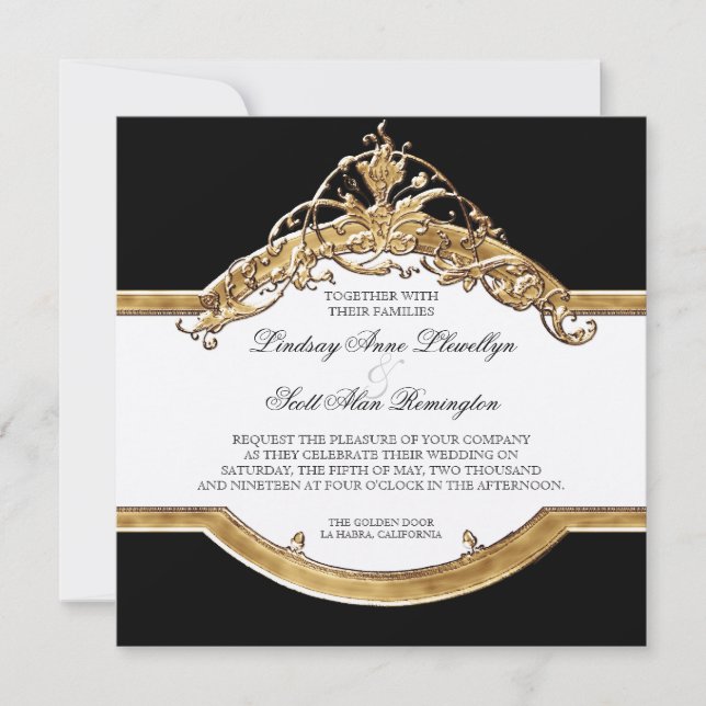 Black Tie Elegance 2, Golden Wedding Invitations (Front)