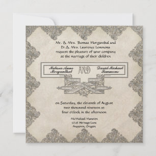 Black Tie Elegance 3 - Silver Look Vintage Damask Invitation