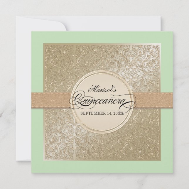 Black Tie Elegance, Champagne Cream Quinceanera Invitation (Front)