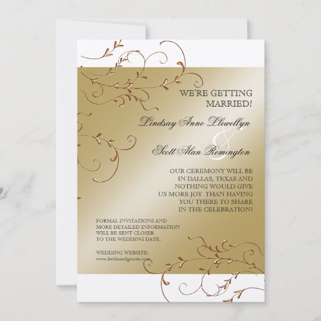 Black Tie Elegance, Golden Save the Date Invites (Front)