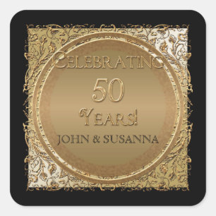 Black Tie Elegance, Golden Wedding Anniversary Square Sticker