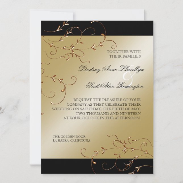 Black Tie Elegance, Golden Wedding Invitations (Front)