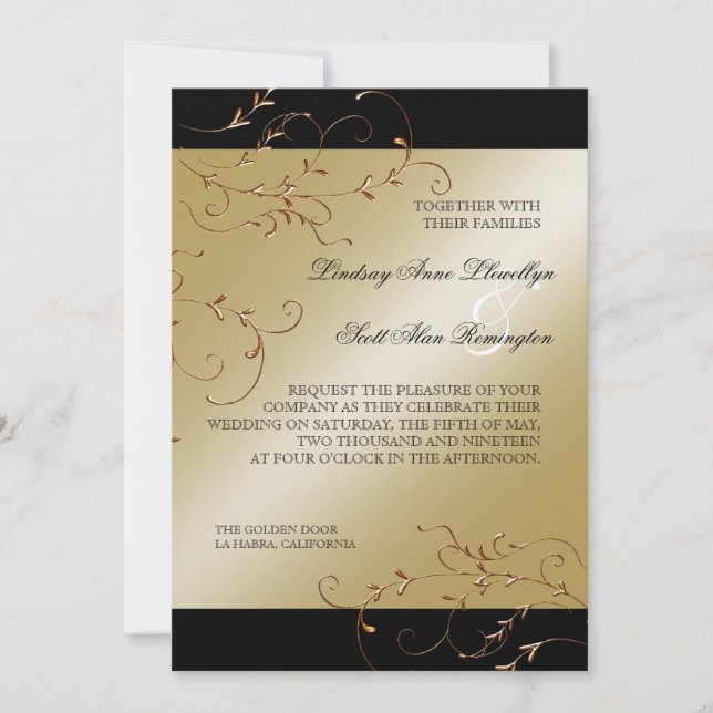 Black Tie Elegance, Golden Wedding Invitations (Front)