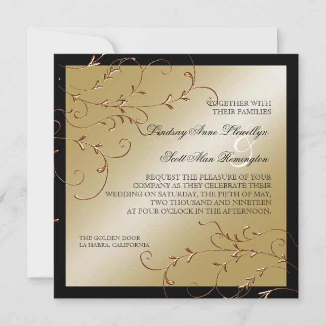 Black Tie Elegance, Golden Wedding Invitations (Front)