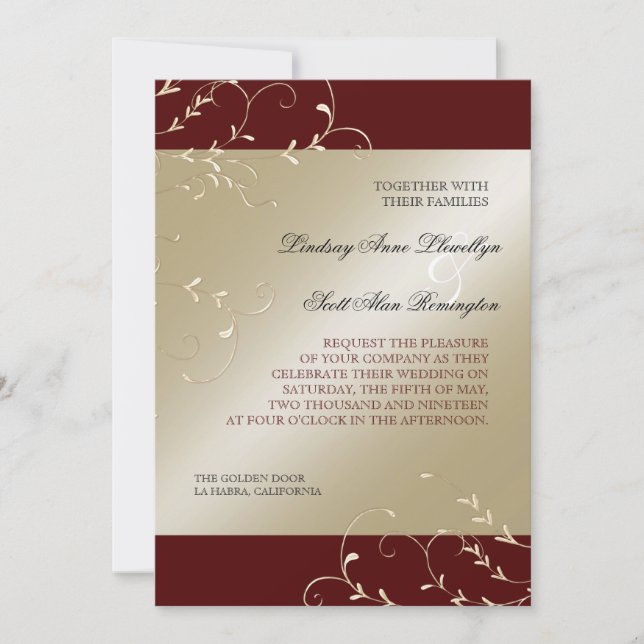 Black Tie Elegance, Red Burgundy Wedding Cards (Front)