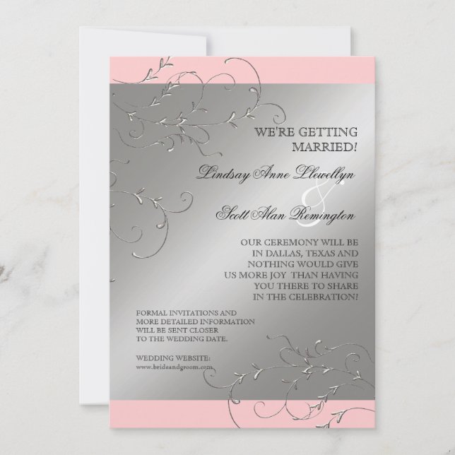 Black Tie Elegance, Silver Save the Date Invites (Front)