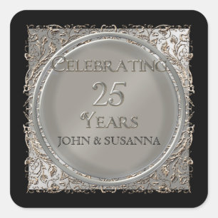 Black Tie Elegance, Silver Wedding Anniversary Square Sticker