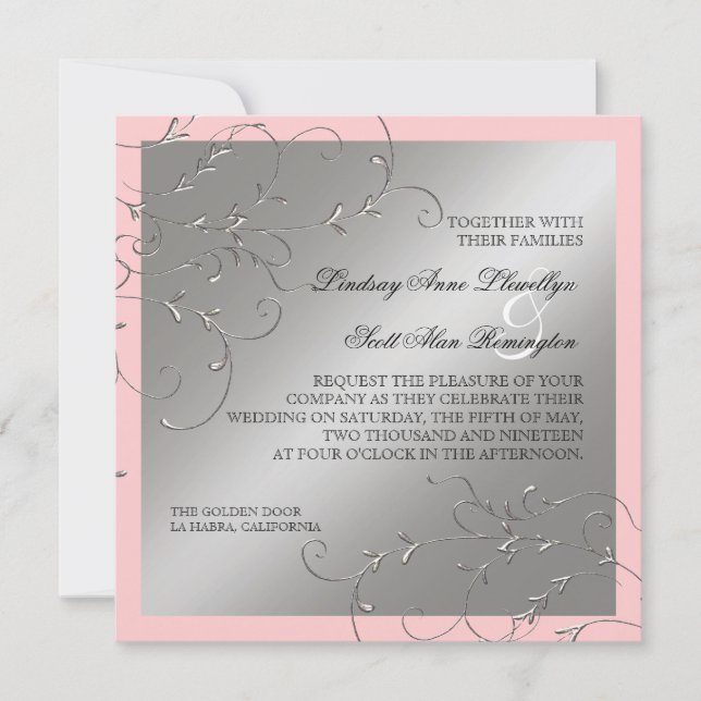 Black Tie Elegance, Silver Wedding Invitations (Front)