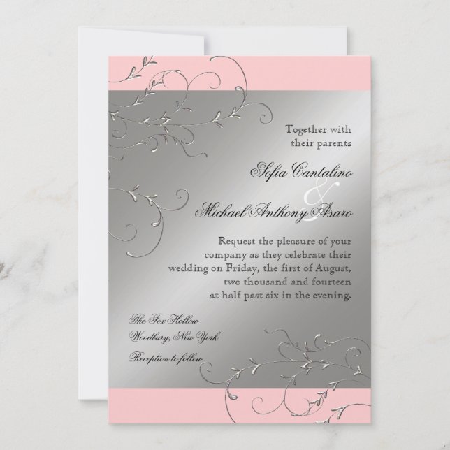 Black Tie Elegance, Silver Wedding Invitations (Front)
