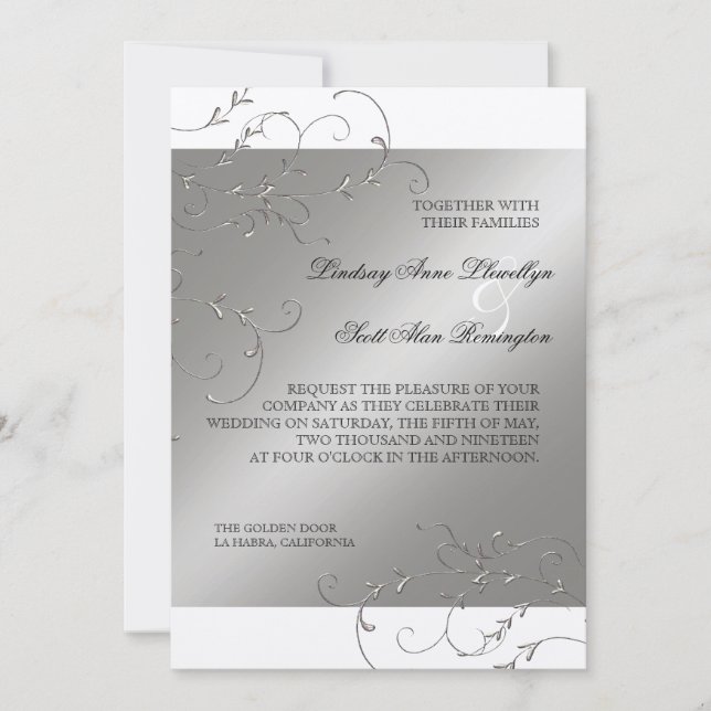 Black Tie Elegance, Silver Wedding Invitations (Front)