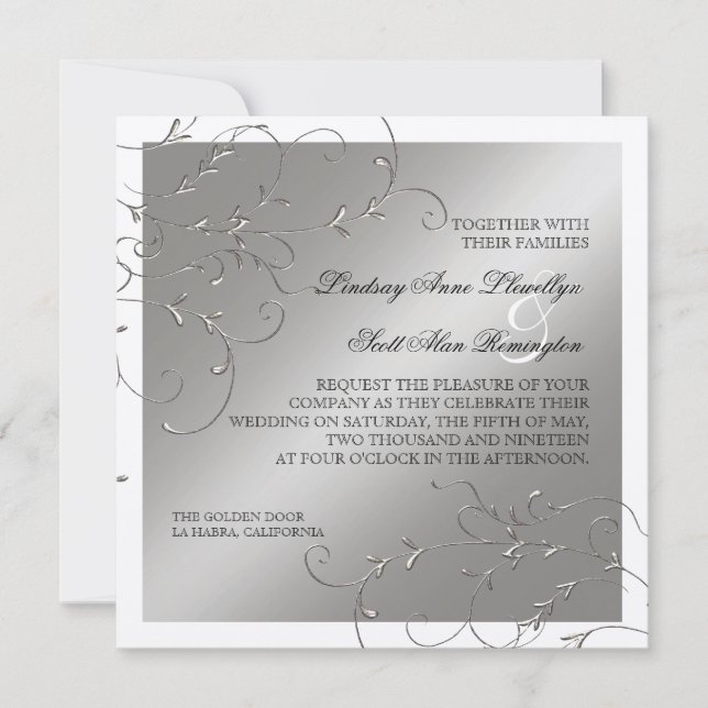 Black Tie Elegance, Silver Wedding Invitations (Front)