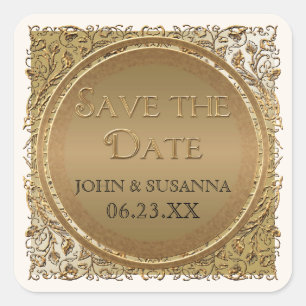 Black Tie Elegant Cream Gold Save the Date Seal