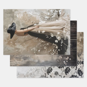 Black Tie Elegant Moody Heavy Weight Decoupage Wrapping Paper Sheet