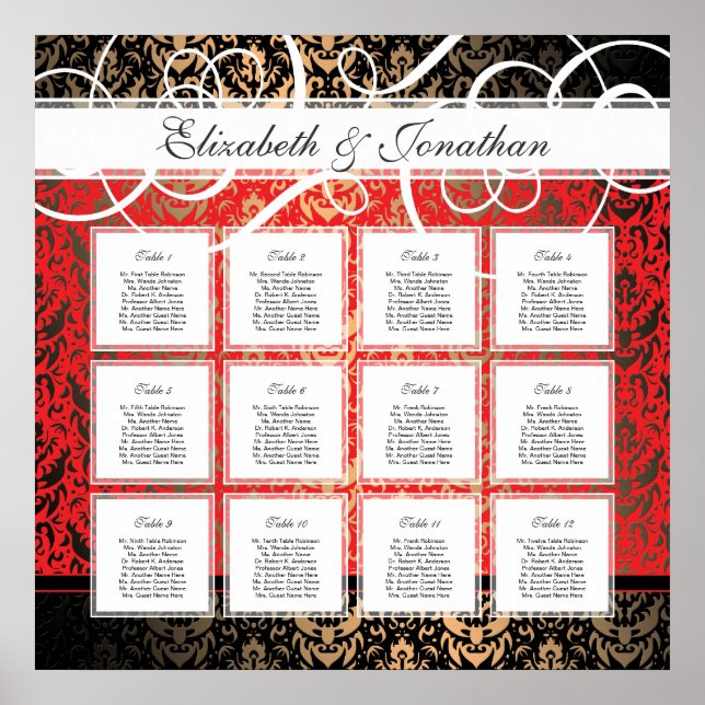 Black Tie Elegant Party 12 Table Seating Chart (Front)