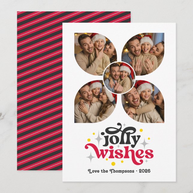 Black Tie Festive Retro Photo Collage Christmas Holiday Card (Front/Back)