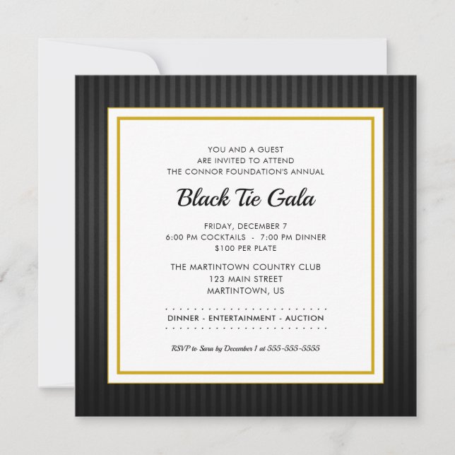 Black Tie Gala | Business Professional Dinner Invitation (Front)