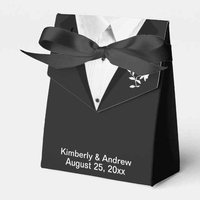 Black Tie Groom Wedding Favour Gift Boxes (Front Side)