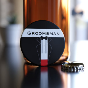 Black Tie Groomsman Name Wedding Bottle Opener