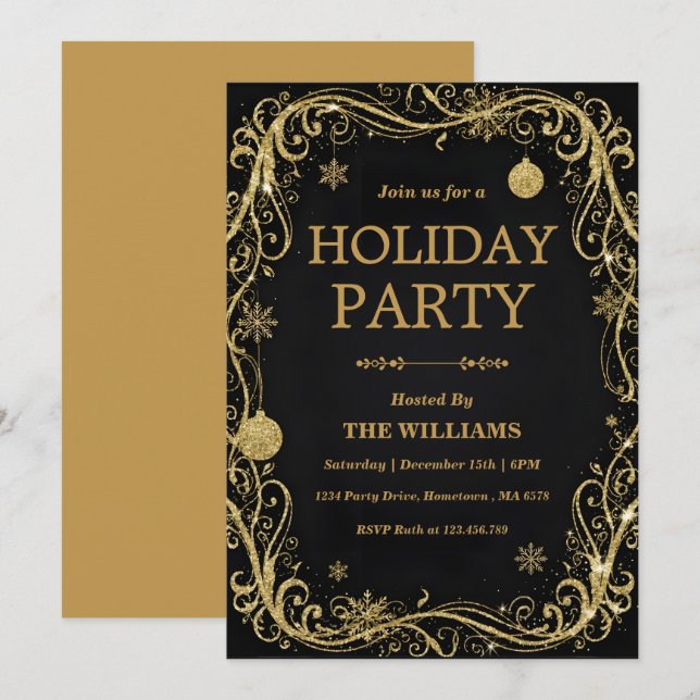 Black Tie Holiday & New Year’s Eve Celebration Invitation (Front/Back)