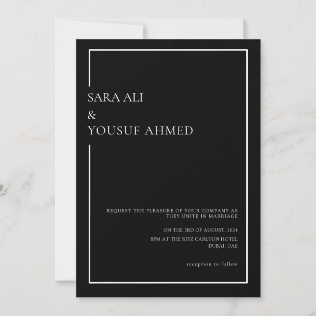 Black Tie Modern Minimal Script Muslim Wedding Invitation (Front)