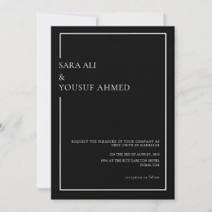 Black Tie Modern Minimal Script Muslim Wedding Invitation
