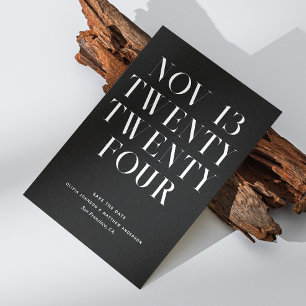 Black Tie Modern Wedding. Minimalist Formal Simple Save The Date