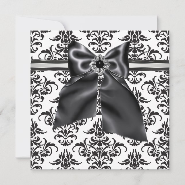 Black Tie Party Black Damask Party Invitation (Front)