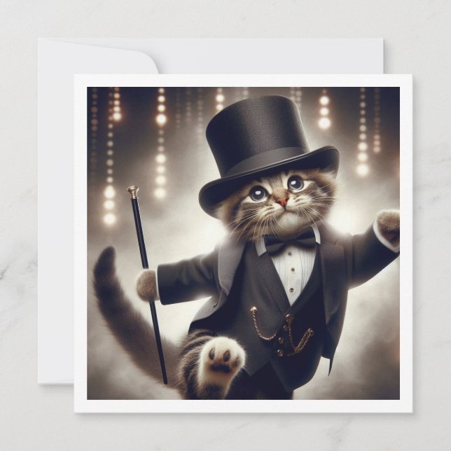 Black tie party, cat birthday, cat invitation (Front)