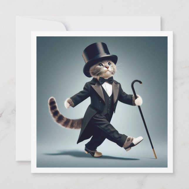 Black tie party, dance competition, cat invitation (Front)