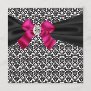 Black Tie Party Pink Black Damask Party Invitation