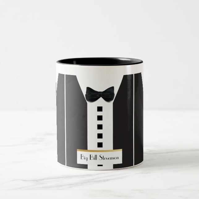 Black Tie Tuxedo 🎩 Funny Office Monogram  Two-Tone Coffee Mug (Center)