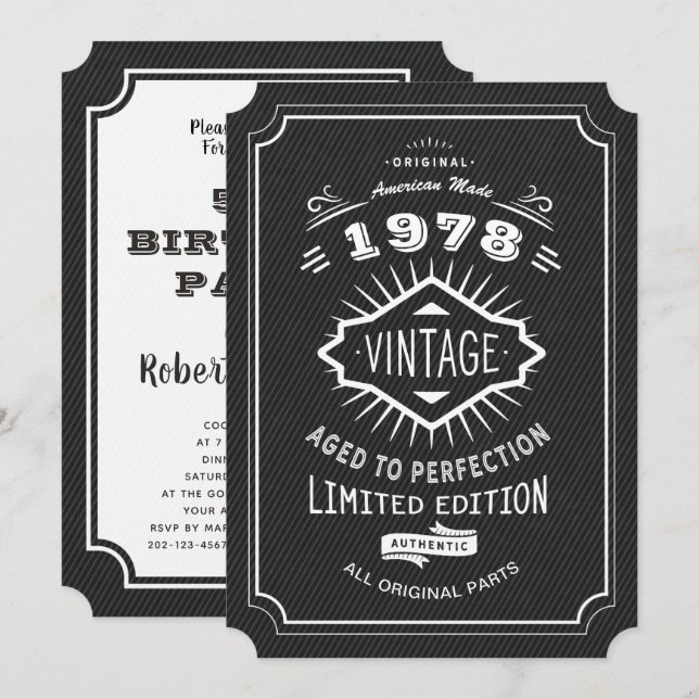 Black Tie Vintage 40th Birthday Party Invitation (Front/Back)