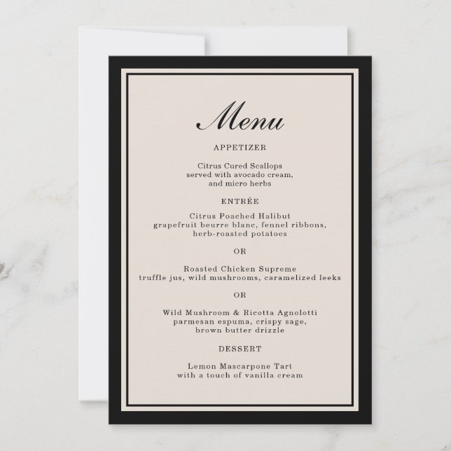 Black Tie Wedding Classic Menu Card (Front)