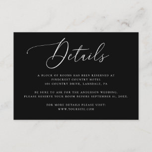 Black Tie Wedding Details Hotel Accommodation Enclosure Card