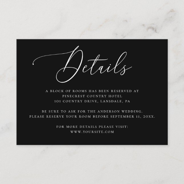 Black Tie Wedding Details | Hotel Accommodation Enclosure Card (Front)