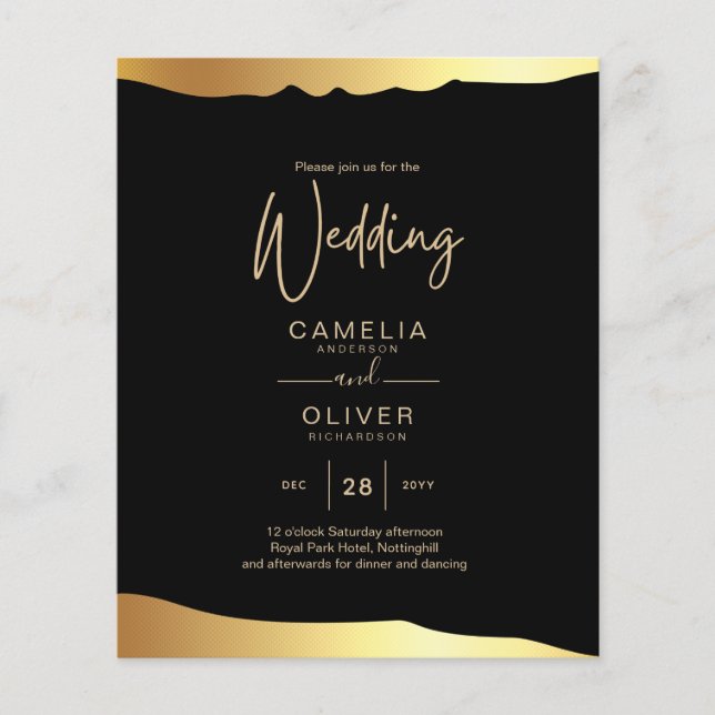 Black Tie Wedding Gold Foil Script Elegant Event  (Front)