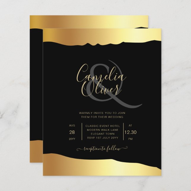 Black Tie Wedding Gold Foil Script Elegant Event  (Front/Back)