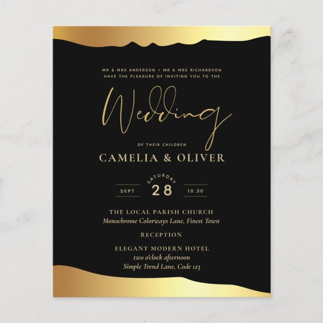 Black Tie Wedding Gold Foil Script Elegant Event  (Front)