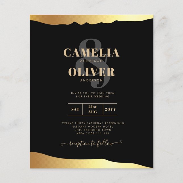 Black Tie Wedding Gold Foil Script Elegant Event  Flyer (Front)