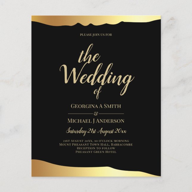 Black Tie Wedding Gold Foil Script Elegant Event  Flyer (Front)