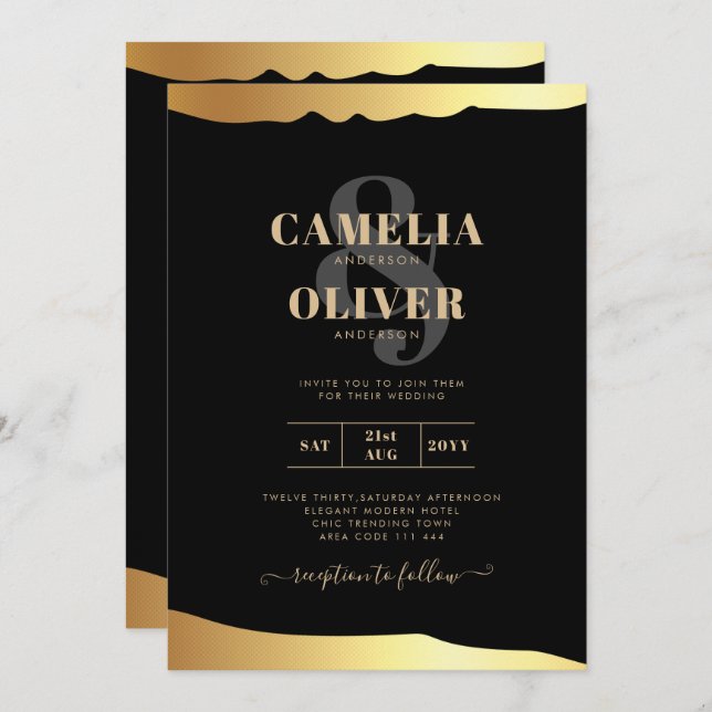 Black Tie Wedding Gold Foil Script Elegant Event  Invitation (Front/Back)