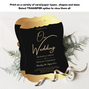 Black Tie Wedding Gold Foil Script Elegant Event  Invitation