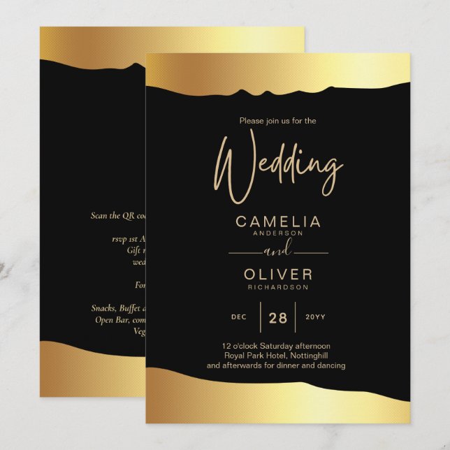 Black Tie Wedding Gold Foil Script Elegant Event  Invitation (Front/Back)
