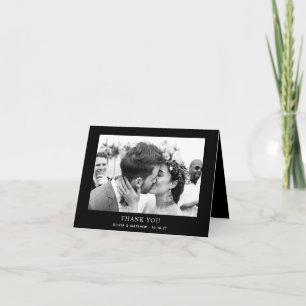 Black Tie Wedding Modern Simple Folded Photo Thank You Card