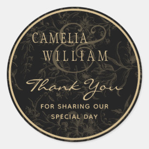 Black Tie Wedding Theme Vintage Gold Damask Classic Round Sticker