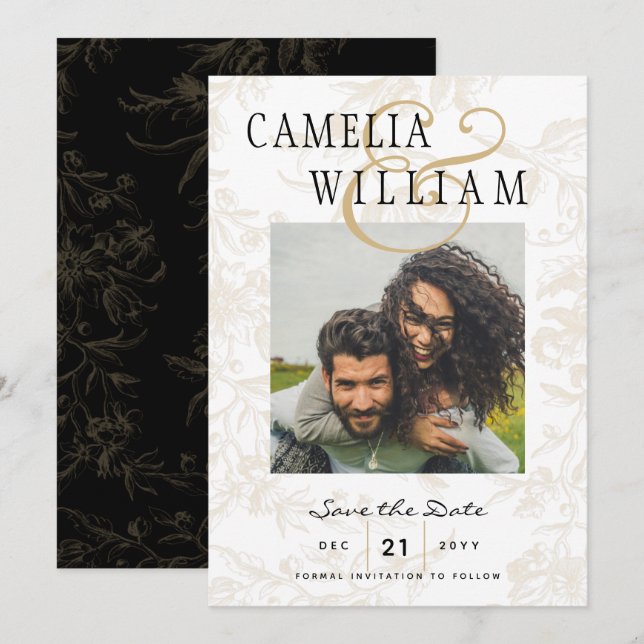 Black Tie Wedding Theme Vintage Gold Damask Invitation (Front/Back)