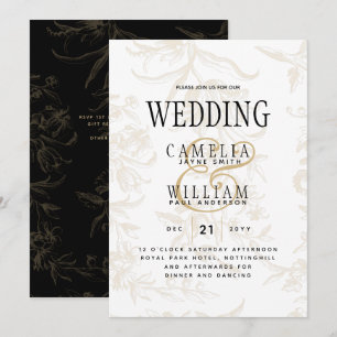 Black Tie Wedding Theme Vintage Gold Damask Invitation
