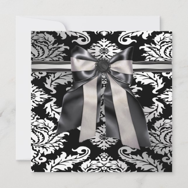 Black Tie White Black Damask Party Invitation (Front)